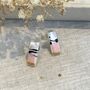 Baby Pink And Gold Pink Ceramic Bar Stud Earrings Abstract Splatter Minimalist Studs, thumbnail 3 of 11