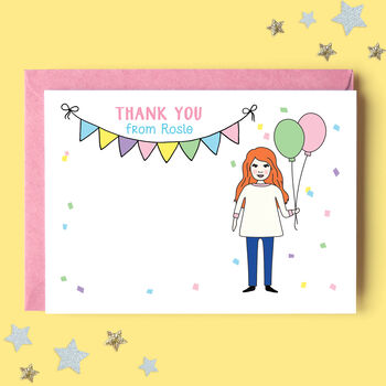 Personalised Girl With Balloons Thank You Cards, 2 of 3