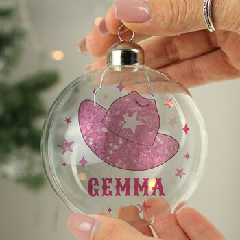 Personalised Cowgirl Hat Christmas Bauble Gift, 3 of 4