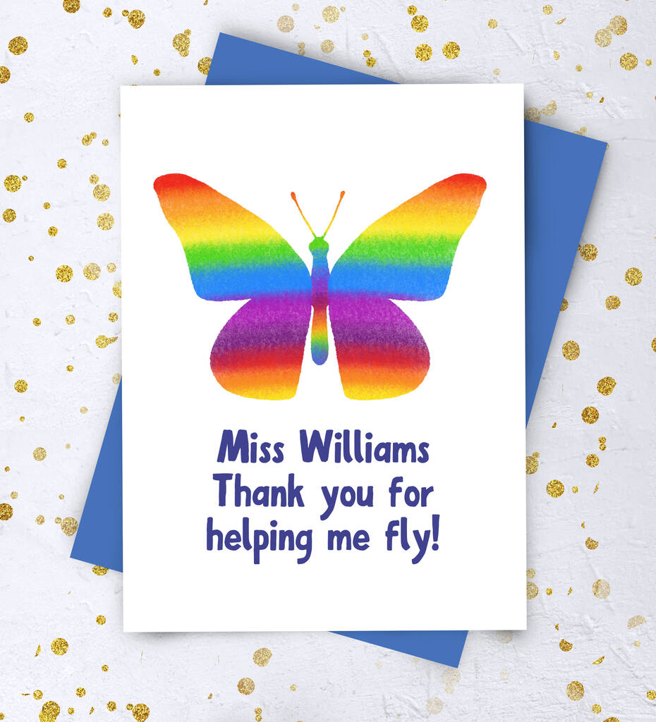 Personalised Rainbow Butterfly Teacher Card By So Close