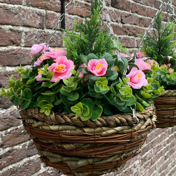 Set Of Two Artificial Azalea Topiary Hanging Baskets, 2 of 4