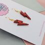 Red Glitter Lightning Bolt Earrings Small And Large, thumbnail 6 of 10