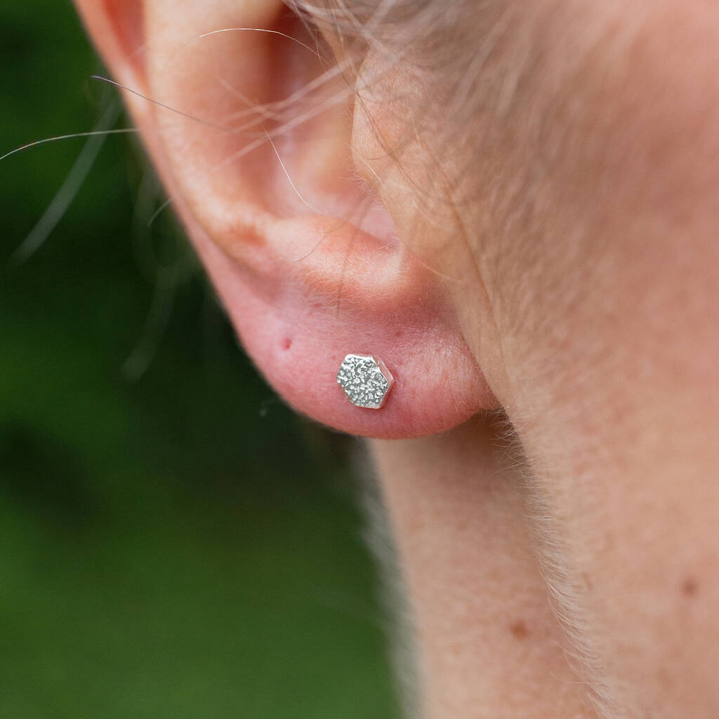 Sterling Silver Mini Hexagon Studs, 1 of 7