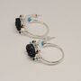 Black Onyx, Agate, Turquoise, Sterling Silver Hoop Earrings, thumbnail 5 of 8
