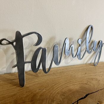 'Family' Metal Word Sign Wall Art Decoration, 9 of 9