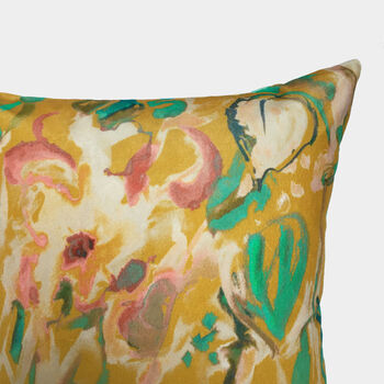 Abstract Floral Velvet Cushion, Yellow, 2 of 4