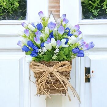 Tulip And Grapevine Basket Door Spring Wreath, 2 of 11