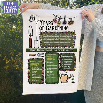 80 Years Of Gardening 80th Birthday Gift Tea Towel, 5 of 7