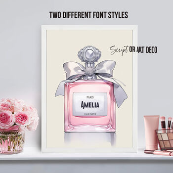 Teen Girls Personalised Perfume Print | Pink Girls Room Decor | Make Up Station Wall Art Personalised With Name, 4 of 4