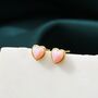 Sterling Silver Pink Opal Heart Screw Back Earrings, thumbnail 3 of 10