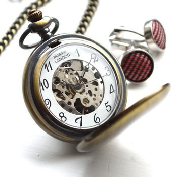 Engraved Twin Bronze Pocket Watch With Windowed Lid, 3 of 4
