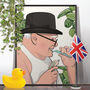 Winston Churchill Cleaning Teeth, Funny Bathroom Art, thumbnail 1 of 7