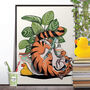 Tiger Cleaning Teeth, Funny Bathroom Home Decor Poster, thumbnail 1 of 7