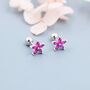 Sterling Silver Ruby Pink Cz Flower Barbell Earrings, thumbnail 6 of 11