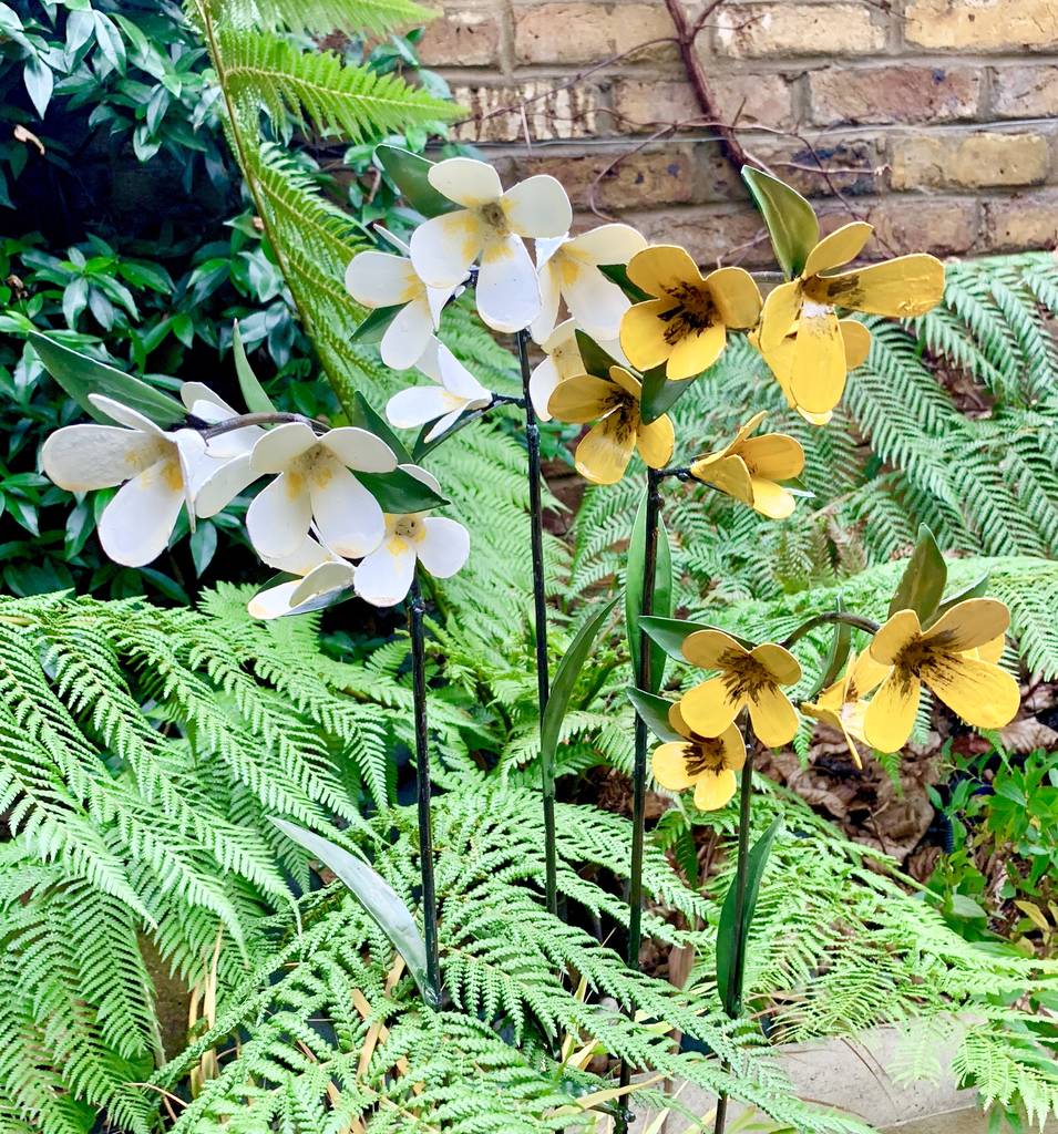 Pair Of Metal Flower Garden Sculptures By London Garden Trading