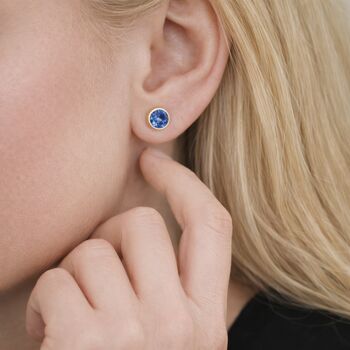 Gold Plated Sterling Silver September Sapphire Birthstone Stud Earrings – 7mm, 4 of 6