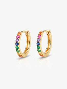 Women's Small Hoop Earrings With Colourful Stones, Rainbow Jewellery In 18k Gold, 5 of 5