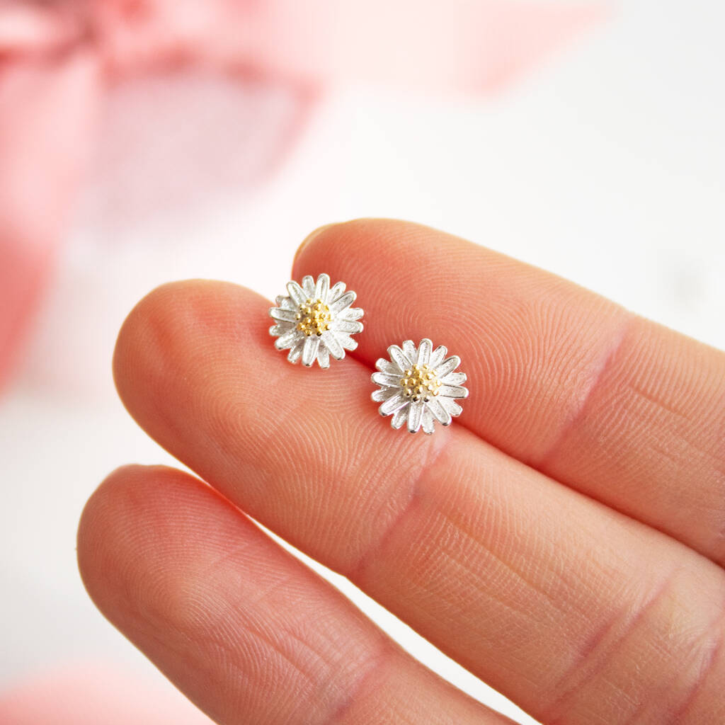 Sterling Silver Plated Daisy Stud Earrings By TreatBox