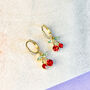 Sparkling Cherry Mini Huggie Hoop Earrings, thumbnail 1 of 2