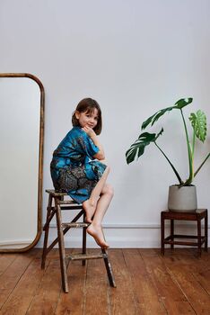 Children's Blue Batik Kimono Robe | Dressing Gown, 3 of 4