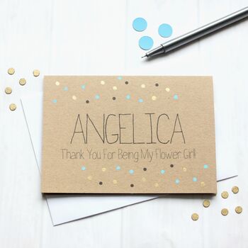 Personalised Flower Girl Thank You Card With Gold Dots, 3 of 3