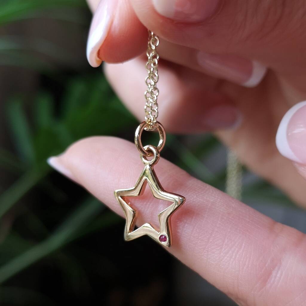 9ct Gold Open Star Necklace With Ruby, 1 of 6