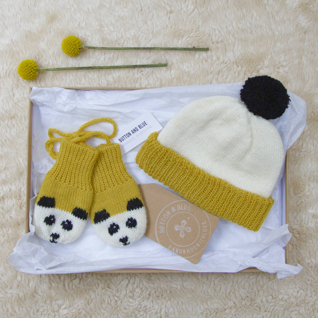 Mustard Yellow Panda Baby Gift Set By Button And Blue