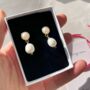 Purdy Double Pearl Stud With Drop Earrings, thumbnail 4 of 5
