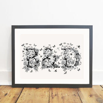 Personalised Monochrome Floral Name Print, 3 of 4