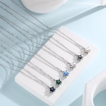 Sterling Silver Sapphire Blue Cz Star Pendant Necklace, 6 of 11