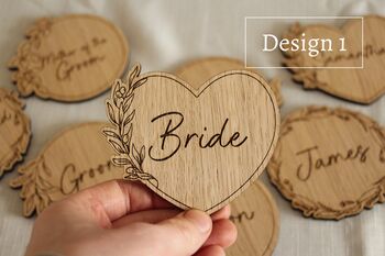 Personalised Wedding Guest Coasters – Engraved Oak Veneer Drink Mats For Guests And Favours, 3 of 6