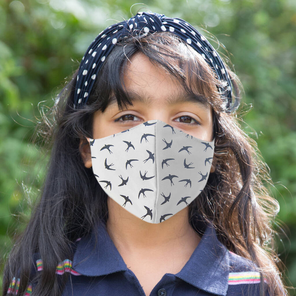 Kids Bird Print Reusable Face Mask / Reversible