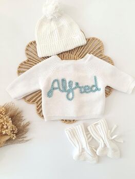 Personalised White Name Cardigan,Baby Gift, 6 of 8