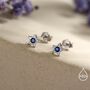 Tiny Sapphire Blue Cz Star Stud Earrings In Sterling Silver, thumbnail 2 of 12