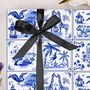 Three Sheets Of Blue Oriental Tile Wrapping Paper, thumbnail 1 of 2