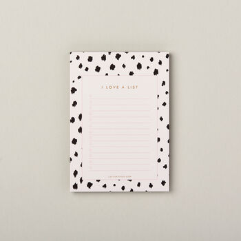 A6 I Love Lists Notepad, Dalmatian Spot Animal Print, 2 of 10