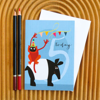 Tapir And Lemur 5th Birthday Card, 4 of 4