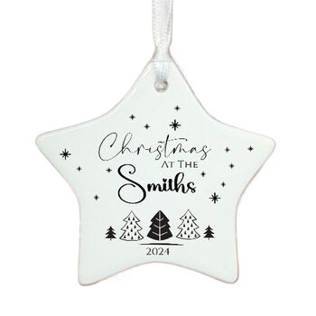 Personalised Family White Porcelain Star Bauble Christmas Tree Decoration, 2 of 4