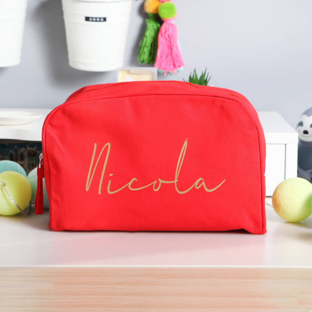 red vanity bag