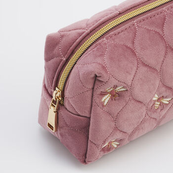 Embroidered Bee Cosmetic Pouch In Rose Pink, 7 of 7