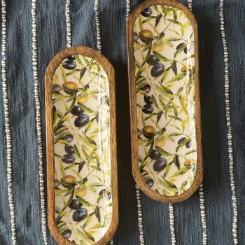 Mango Wood Oval Serving Platter Tray, Olive Print, 2 of 7