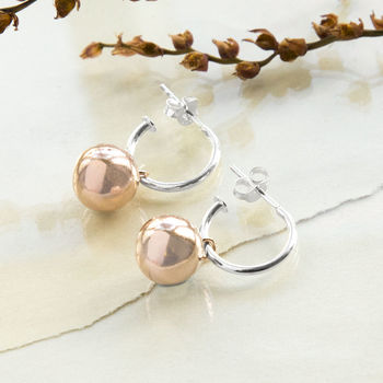 Sterling Silver And Rose Gold Ball Hoop Stud Earrings, 2 of 4