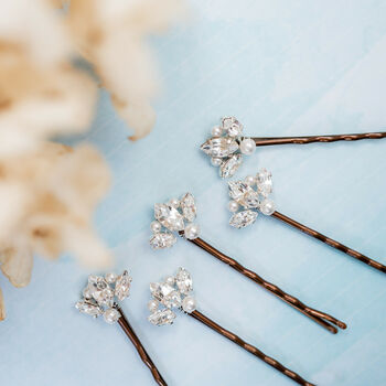 Set Of Five Diamante And Pearl Fan Bobby Pins, 4 of 4