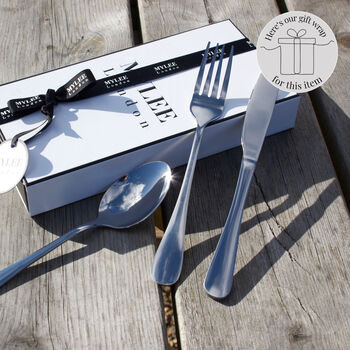 Stainless Steel Personalised Cutlery Set For Him, 6 of 7