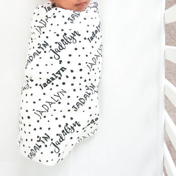 Personalised Polka Dot Baby Organic Swaddle Blanket, 3 of 9