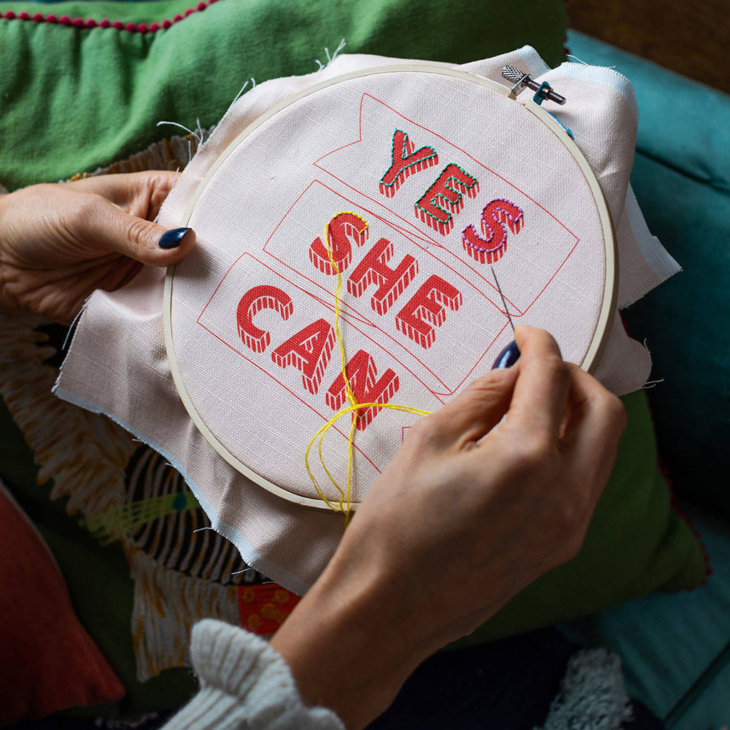 'yes she can' embroidery hoop kit by cotton clara | notonthehighstreet.com