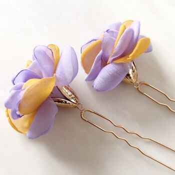 Purple And Yellow Floral Hair Pin Set, 3 of 6