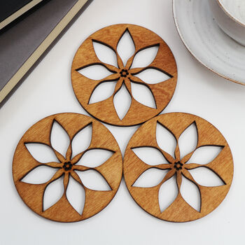 Wooden Coasters With Flower Design, 3 of 3
