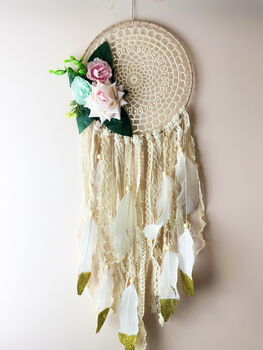 White And Floral Dream Catcher For Room Decor Gift For Wedding, 2 of 7