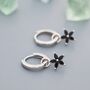 Sterling Silver Black Flower Cz Huggie Hoop, thumbnail 1 of 11